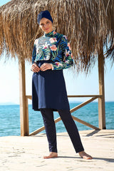 ملابس سباحة محتشمة بوركيني من الليكرا باللون الأزرق البحري 1971