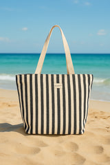 Navy Striped Cotton Beach Bag with Zipper CA2503-2