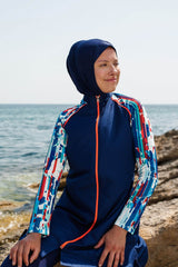 ملابس سباحة محتشمة بوركيني منسوجة باللون الأزرق البحري M2267