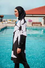 ملابس سباحة محتشمة بوركيني من الليكرا باللون الأسود M2309