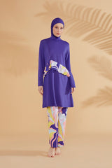 ملابس سباحة محتشمة بوركيني من الليكرا باللون البنفسجي M2321