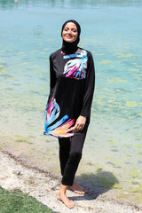 ملابس سباحة محتشمة بوركيني من الليكرا باللون الأسود M2224