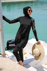 ملابس سباحة محتشمة بوركيني من الليكرا باللون الأسود M2225