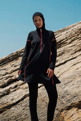 ملابس سباحة محتشمة بوركيني منسوجة باللون الأسود M2271