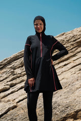 ملابس سباحة محتشمة بوركيني منسوجة باللون الأسود M2271