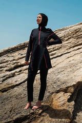 ملابس سباحة محتشمة بوركيني منسوجة باللون الأسود M2271