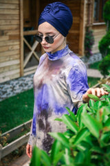 ملابس سباحة محتشمة بوركيني من الليكرا باللون الأزرق البحري M2022