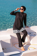 ملابس سباحة محتشمة بوركيني من الليكرا باللون الأسود 1977