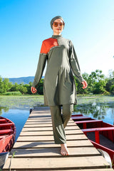 ملابس سباحة محتشمة بوركيني من الليكرا الكاكي M2108