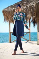 ملابس سباحة محتشمة بوركيني من الليكرا باللون الأزرق البحري 1971