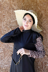 ملابس سباحة محتشمة بوركيني من الليكرا باللون الأسود M2101