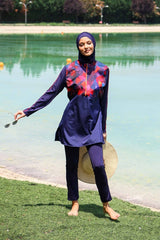 ملابس سباحة محتشمة بوركيني منسوجة باللون الأزرق البحري M2269