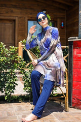 ملابس سباحة محتشمة بوركيني من الليكرا باللون الأزرق البحري M2022