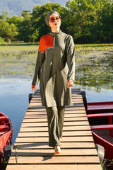 ملابس سباحة محتشمة بوركيني من الليكرا الكاكي M2108