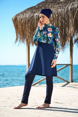 ملابس سباحة محتشمة بوركيني من الليكرا باللون الأزرق البحري 1971