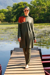 ملابس سباحة محتشمة بوركيني من الليكرا الكاكي M2108