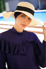 Fiyonklu Bej Geniş Hasır Şapka 1423218