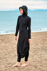 ملابس سباحة محتشمة بوركيني منسوجة باللون الأسود M2415