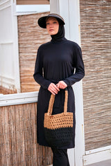 El Örgusü Siyah Bej Hasır şanta C2422