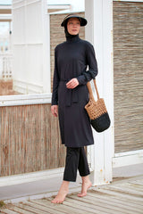 ملابس سباحة محتشمة بوركيني من الليكرا باللون الأسود M2461