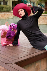 ملابس سباحة محتشمة بوركيني من الليكرا باللون الأسود M2480