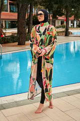 ملابس سباحة محتشمة بوركيني منسوجة باللون الأسود M2423