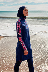 ملابس سباحة محتشمة بوركيني منسوجة باللون الأزرق البحري M2489