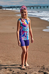 Colorful Stretchy Modest Girls' Swimsuit K2409