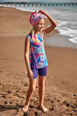 Colorful Stretchy Modest Girls' Swimsuit K2409