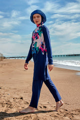 ملابس سباحة محتشمة من الليكرا بوركيني باللون الكحلي M2497