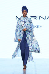 ملابس سباحة محتشمة بوركيني منسوجة باللون الأزرق البحري M2498