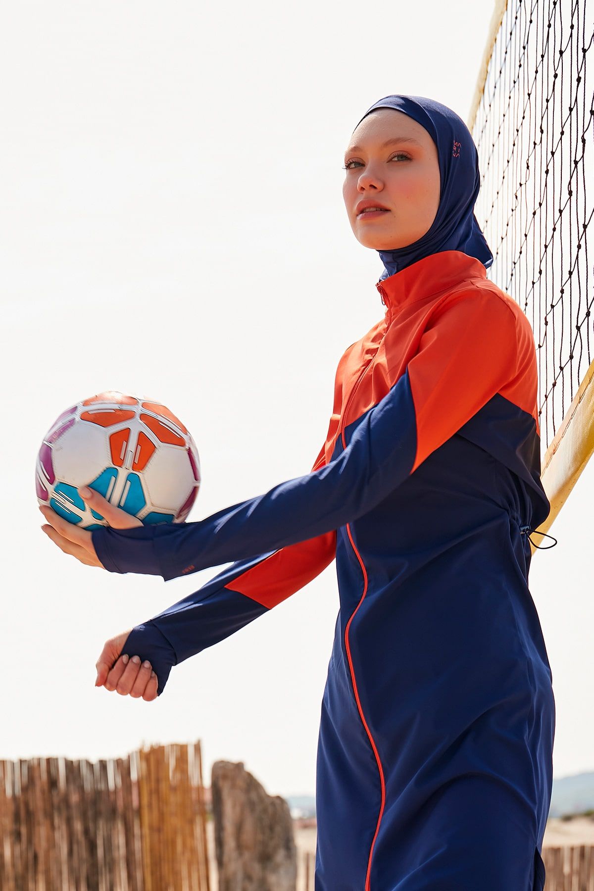 ملابس سباحة محتشمة بوركيني منسوجة باللون الأزرق البحري M2316