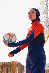 ملابس سباحة محتشمة بوركيني منسوجة باللون الأزرق البحري M2316