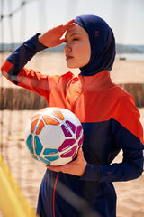 ملابس سباحة محتشمة بوركيني منسوجة باللون الأزرق البحري M2316