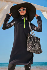 ملابس سباحة محتشمة بوركيني من الليكرا باللون الأسود M2331