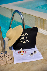 Large Black Beach Bag with Zipper CA2501-1