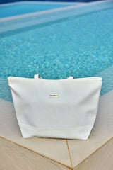White Faux Leather Beach Bag with Zipper CA2502-2