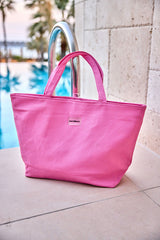 Pink Faux Leather Beach Bag with Zipper CA2502-5