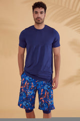 شورت رجالي منقوش باللون الأزرق البحري S2351