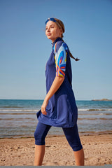 مايوه سباحة من الليكرا بتغطية نصفية باللون الأزرق الداكن M2372