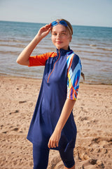 مايوه سباحة من الليكرا بتغطية نصفية باللون الأزرق الداكن M2372