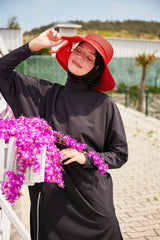 ملابس سباحة محتشمة بوركيني من الليكرا باللون الأسود M2318