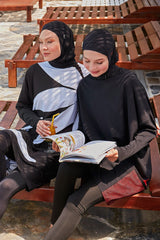 ملابس سباحة محتشمة بوركيني من الليكرا باللون الأزرق البحري M2323