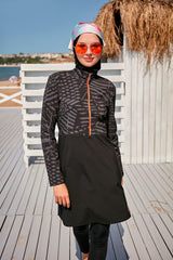 ملابس سباحة محتشمة بوركيني منسوجة باللون الأسود M2324