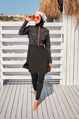 ملابس سباحة محتشمة بوركيني منسوجة باللون الأسود M2324