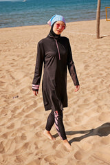 ملابس سباحة محتشمة بوركيني من الليكرا باللون الأسود M2330