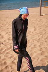 ملابس سباحة محتشمة بوركيني من الليكرا باللون الأسود M2330