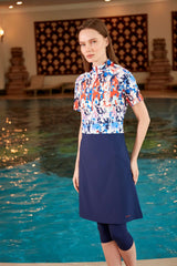 ملابس سباحة منسوجة باللون الأزرق الداكن بتغطية نصفية M2452