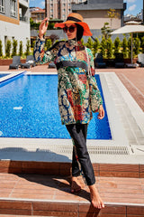 ملابس سباحة محتشمة بوركيني منسوجة باللون الأسود R2302