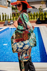 ملابس سباحة محتشمة بوركيني منسوجة باللون الأسود R2302